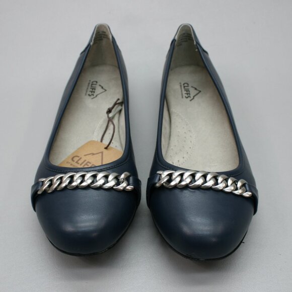 Cliffs Ladies 10 Wide White Mountain Charmed Navy Blue Ballet Flats Shoes Loafer - Picture 6 of 11